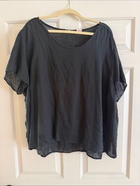 Isaac Mizrahi Black Relaxed Short-Sleeve Linen Top 3X